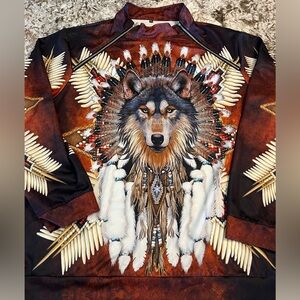 4X Mens Native American Wolf 3D Sweatshirt  All Over Print Plus Long Sleeve Shir